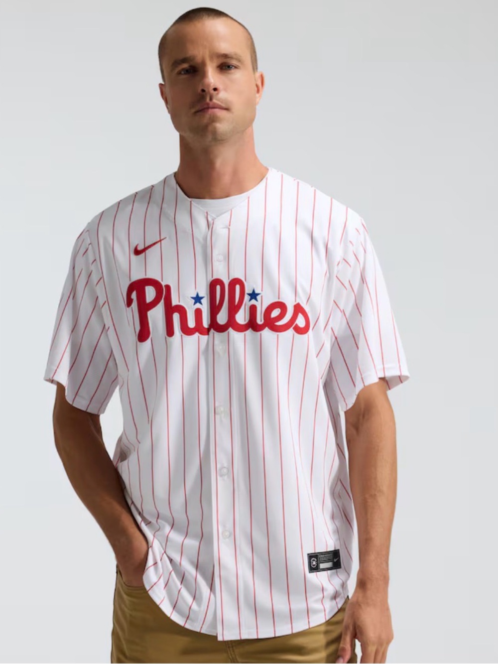 Nike Phillies White & Red Pinstripe Baseball Jersey